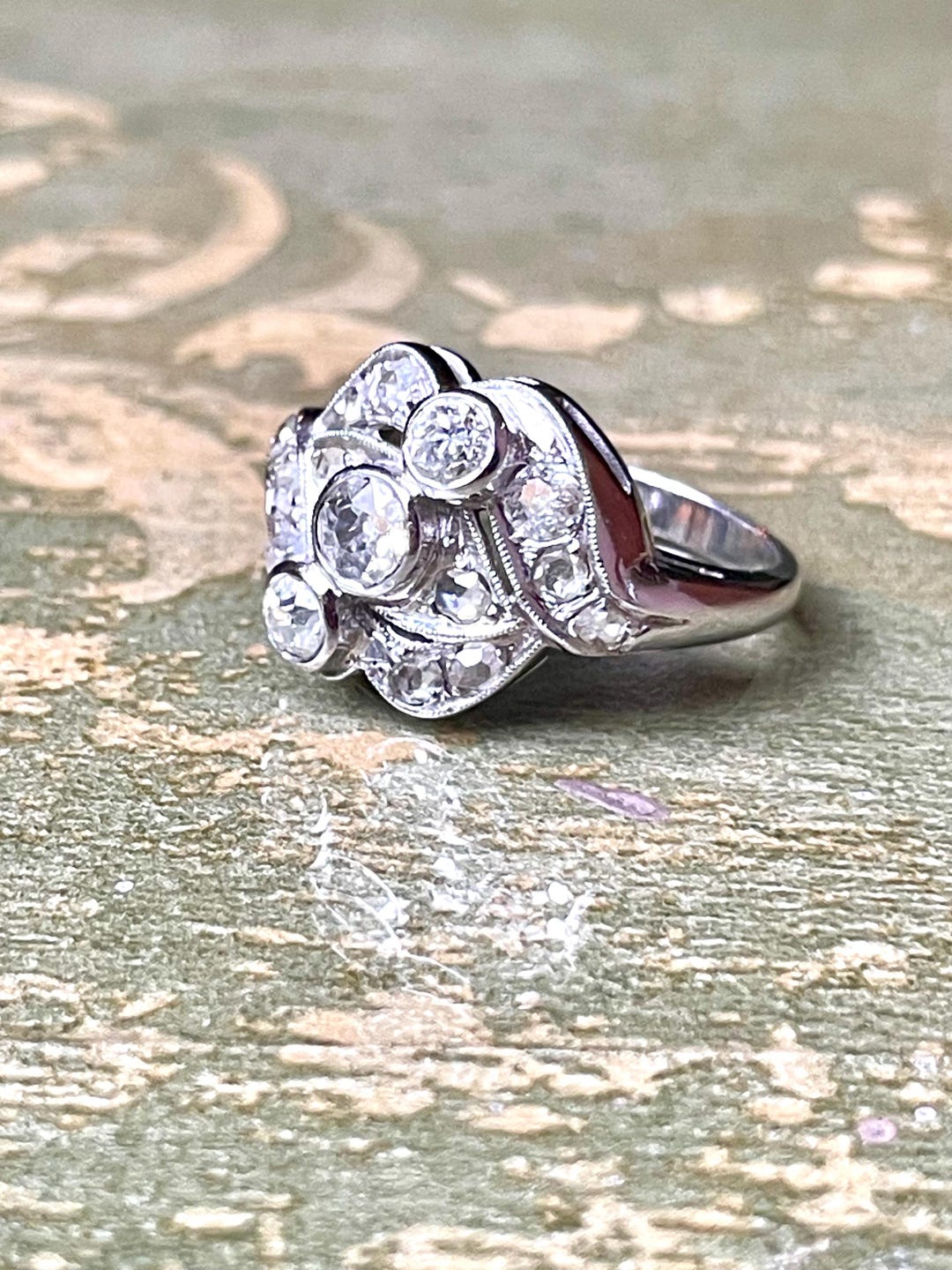 Stunning Vintage Statement Ring; 1950s Cluster Ring, Antique Engagement ...