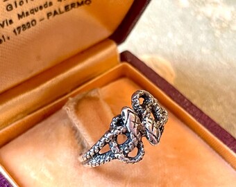 Antique ring with intertwined snakes; antique silver snake ring