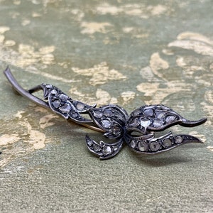 Antique Victorian Rosebud Diamond Rosette Brooch, Antique Rose and Diamond Brooch