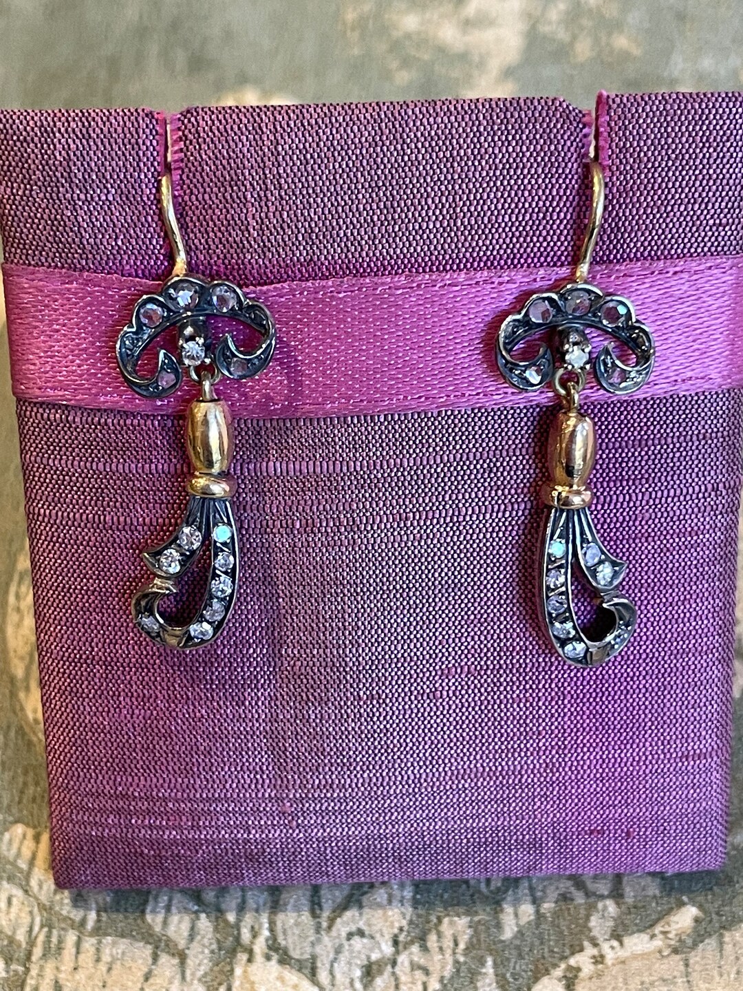 Gelbgold Silber Und Diamant-Rosettenschleifen-Ohrringe - Etsy.de
