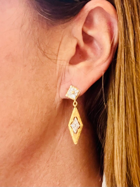 Orecchini Pendenti Oro Giallo 9K Taglio Diamantato Curvo – Andralok Fatti A Mano UK
