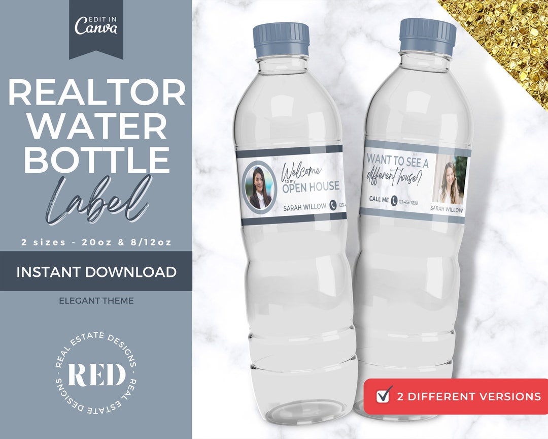 REALTOR Water Bottle Label, Realtor Marketing, Open House, Real Estate Water Bottle Wrapper