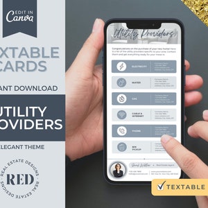 Real Estate Agent Textable Cards | Utility Providers | Modern Real Estate Agent Marketing | REALTOR Farming | REALTOR Prospecting | Canva