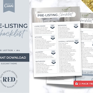Pre-Listing Checklist for Realtors | Real Estate Farming | Realtor Marketing | Canva Template | Prospecting | Checklist for Home Sellers