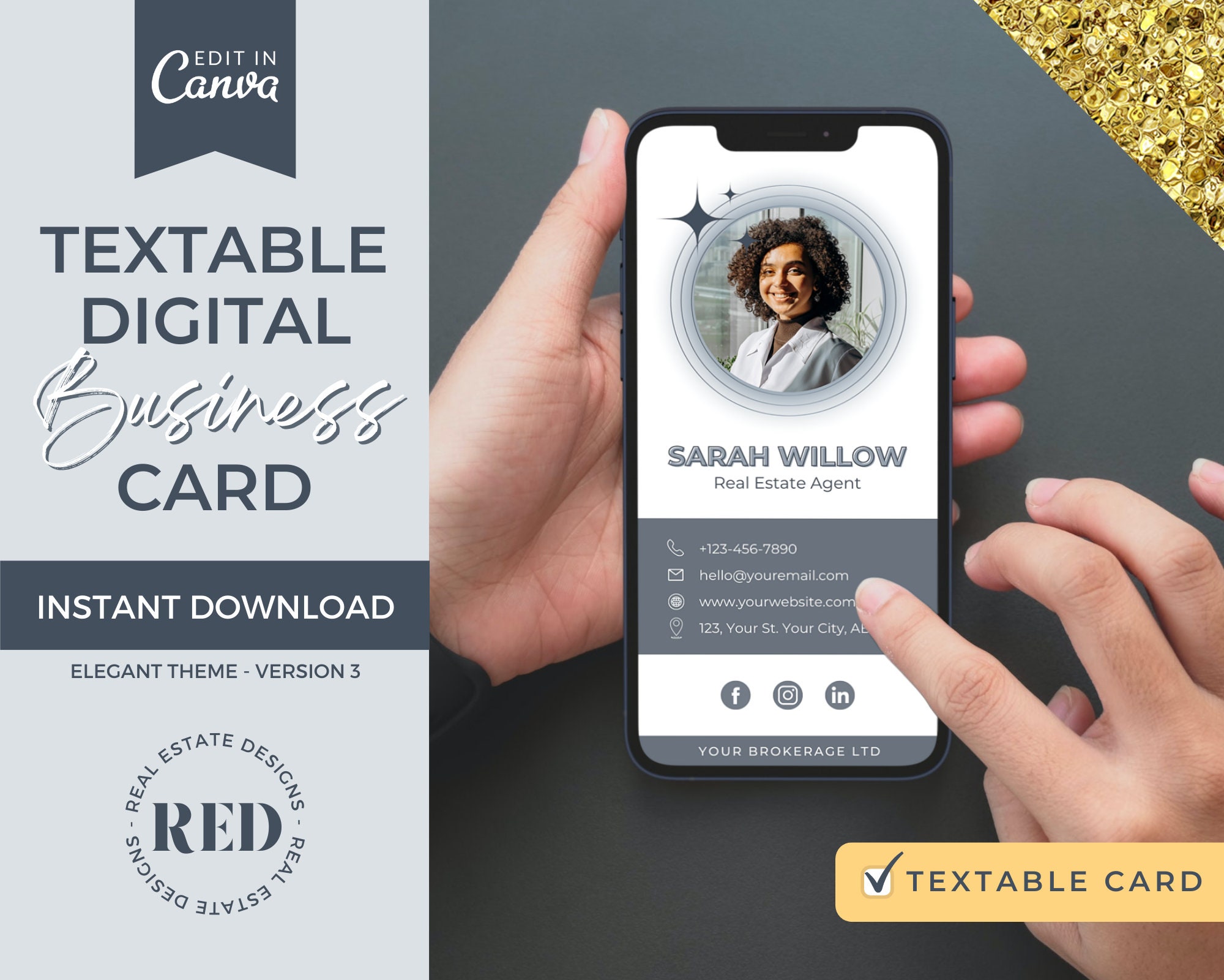 REALTOR Digital Business Card | Real Estate Agent Branding | Canva Template | Textable Business Card | REALTOR Farming | REALTOR Prospecting