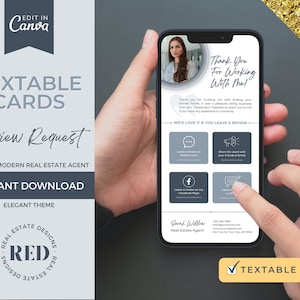 Sms-kaart voor beoordeling door makelaar in onroerend goed | Branding makelaar | Canvassjabloon | Makelaarslandbouw | makelaar in onroerend goed | Bewerkbare kaart