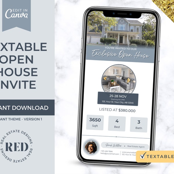 Open House Invite Textable Card | Real Estate Textable Card | Canva Template | Open House Invite for Real Estate Agents | REALTOR Branding