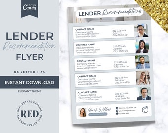 Lender Recommendation Flyer | Lender Information | Real Estate Marketing Flyer | Canva Template |  | Lender Guide | Lender Realtor Flyer