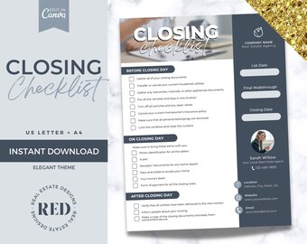 Real Estate Closing Checklist Template | Closing Checklist | Real Estate Marketing | Editable Canva Template | Closing Checklist For REALTOR