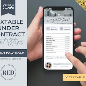 Carte texte sous contrat Étapes suivantes | Carte textuelle de l'immobilier | Modèle de toile | AGENT IMMOBILIER Agriculture | Trousse de marque pour agent immobilier