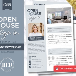 REALTOR Open House Sign In Flyer | Estate Agent Sign In Open House | Real Estate Marketing Flyer | Canva Template | Guest Sign In Open House