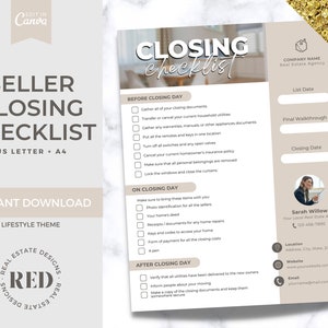 Closing Checklist | Real Estate Closing Checklist Template | Real Estate Marketing | Editable Canva Template | Closing Checklist For REALTOR