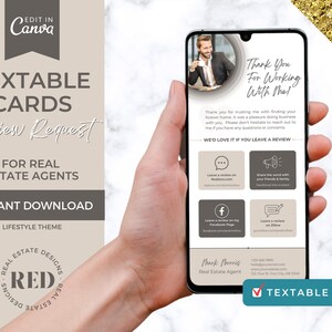 REALTOR Review Request Textable Card | Real Estate Agent Branding | Canva Template | REALTOR Farming | REALTOR Prospecting | Editable Card