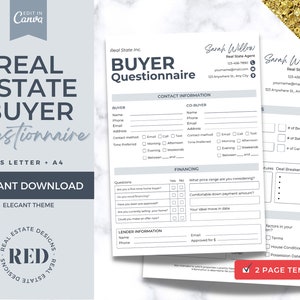 Home Buyer Questionnaire for Real Estate Agents | Realtor Marketing Material | Canva Template | Buyer Intake Questions | Realtor Templates