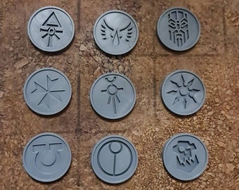 40k Objective Markers / Command Points x 6 - 40mm Tokens -  Specific Faction Icons