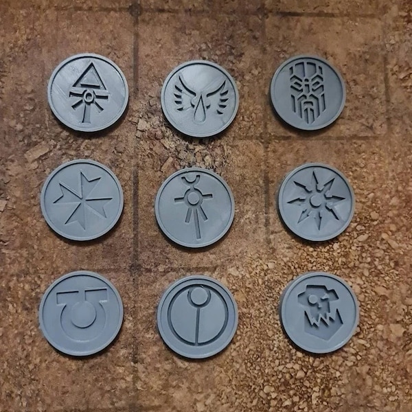 40k Objective Markers / Command Points x 6 - 40mm Tokens -  Specific Faction Icons