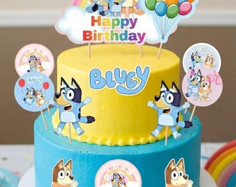 Decorazioni per torte di compleanno Bluey / Decorazioni per feste stampabili (download digitale)