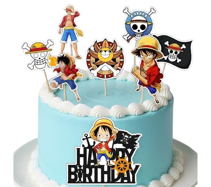 Cake Topper One Piece – Décoration Manga 8 Cm – Logo Célèbre Sur Papier Plastifié 200g