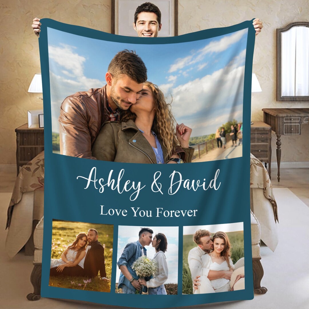 Custom Couple Photo Blanket, Personalized Couple Picture Blanket Gifts