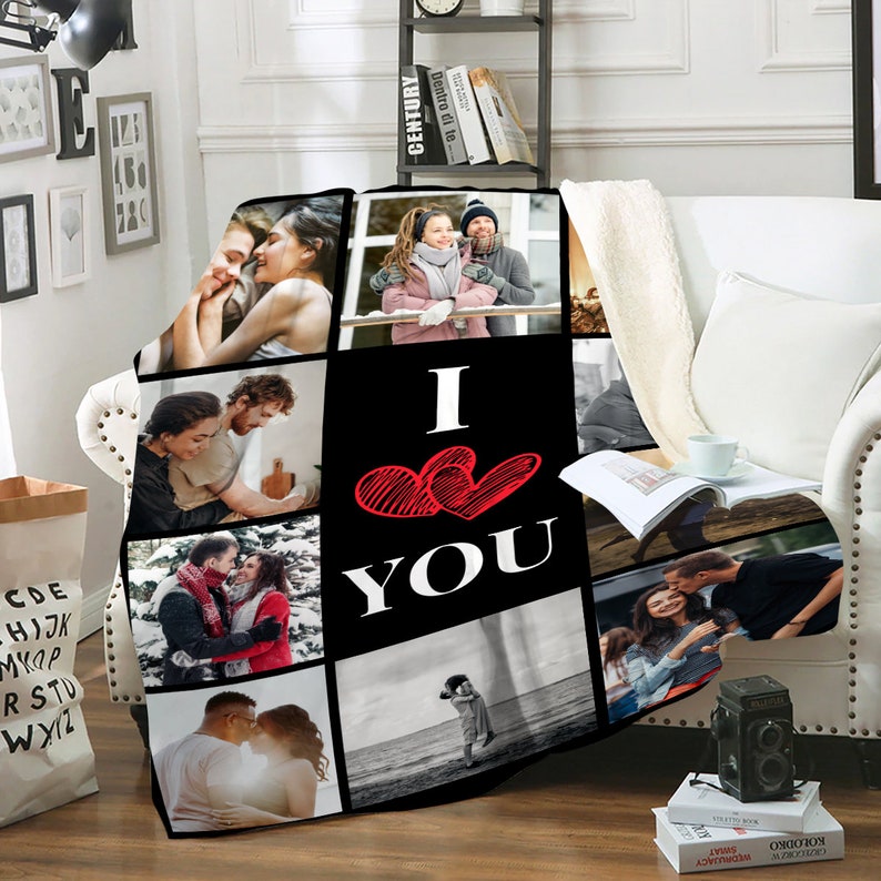 Personalized Picture Blanket, Custom Couple Photo Blanket, Family Photo