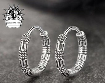 Pendientes vikingos Vintage Cool Huggie Hoop Pendientes de acero inoxidable pendientes de aro-joyería vikinga-pendientes de hombre-pendientes celtas-idea de regalo mujeres