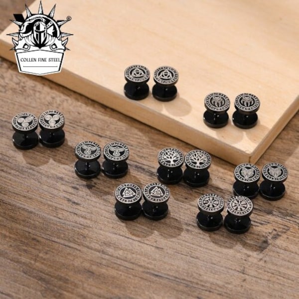 Viking Black Stud Earring Vegvisir Norse Valknut, Vnox Mens Viking Black Stud Earrings, Cool Punk Stainless Steel Norse Pagan Mythology