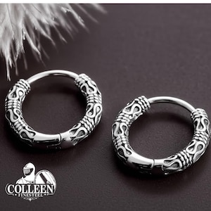 Viking Earrings Vintage Cool Huggie Hoop Earrings Stainless Steel hoop earrings-viking jewelry-men earrings-celtic earrings-gift idea women