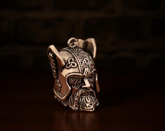 Viking Warrior Head Pendant Norse Battle King Necklace, Stainless Steel Gothic Jewelry for Men
