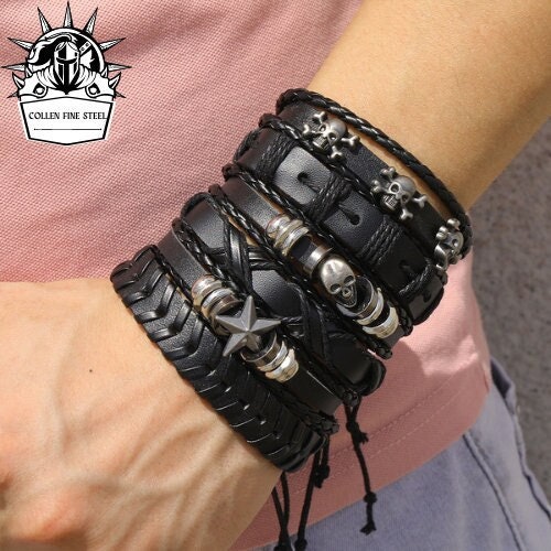  Beavorty 2 Sets Bracelet punk jewelry goth accessories for men  boho jewelry goth jewellery dermal jewelry goth jewelry men's accessories punk  accessories man beaded cosplay leather: Clothing, Shoes & Jewelry