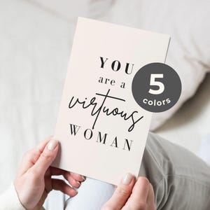 Afdrukbare kaart voor een deugdzame vrouw in het Engels, christelijke groet voor haar, Spreuken 31, bemoedigend cadeau, taart, PDF 5x7 4x6 downloaden