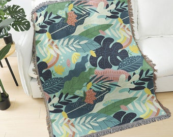 Monstera Leaf Green Blanket|Tropical Plant Carpet|Plant Flower Knitting Blanket|Monstera Sofa Decoration Tapestry|Customer Sofa Tv Blanket