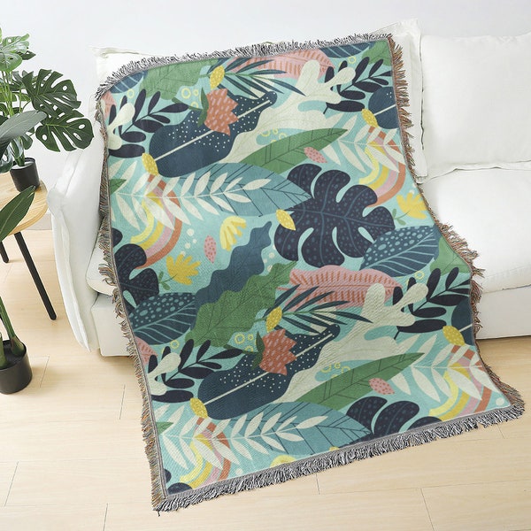 Monstera Leaf Green Blanket|Tropical Plant Carpet|Plant Flower Knitting Blanket|Monstera Sofa Decoration Tapestry|Customer Sofa Tv Blanket