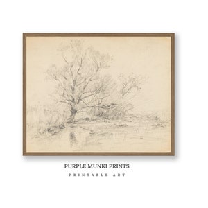 Boceto de árbol de lápiz vintage neutro / IMPRESIÓN DE DESCARGA DIGITAL / 325 / Decoración de arte de pared imprimible