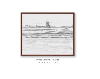 Windmill Landscape Hand Drawn Vintage Sketch  | DOWNLOADABLE PRINT | 159 | Printable Wall Art | Antique Prints Aesthetic Decor