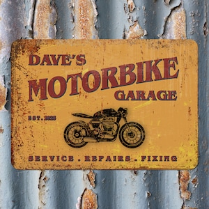 Motorbike Garage Metal Sign Gift | Personalised Metal Wall Plaque | Metal Retro Garage Sign | The perfect Gift for Him