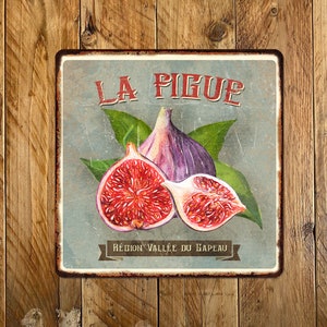 Vintage Style French Chic La Figue Metal Sign | Metal Wall Plaque | Waterproof Gloss Finish 200mm x 200mm |