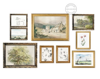 Vintage Gallery Wall Art conjunto de nueve / CONJUNTO DESCARGABLE DIGITAL / Decoración de arte de pared imprimible