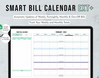 Calendario de facturas inteligente Ext+, Calendario de facturas automático de Google Sheets, Hoja de cálculo de calendario quincenal semanal, Plantilla de finanzas, Seguimiento de facturas