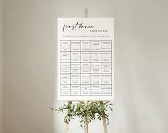Wedding First Dance Sweepstake Poster – Printable Guest Game, Editable Canva Template (Minimal / Wildflower / Eucalyptus)
