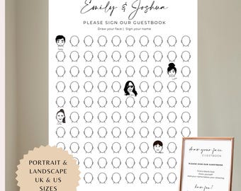 Draw Your Face Wedding Guestbook Template, Funny Wedding Guest Book Poster, Printable Wedding Activity, Editable Canva Template Sign