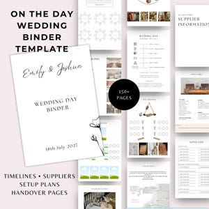 Op de dag bruiloft binder sjabloon | Bewerkbare Canva-tijdlijn, leveranciersplanner, installatiegids en coördinatiepakket
