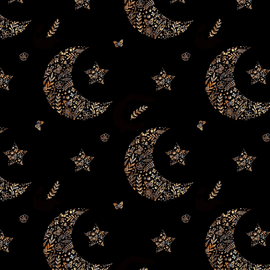 Boho Moon Seamless Pattern Digital File , Celestial Fabric Design, Star ...
