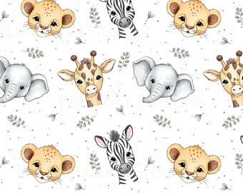 Fichier numérique de modèle sans couture de lion de girafe d'éléphant de girafe de bébés de safari, conception de répétition d'été des enfants, non exclusive, fond blanc