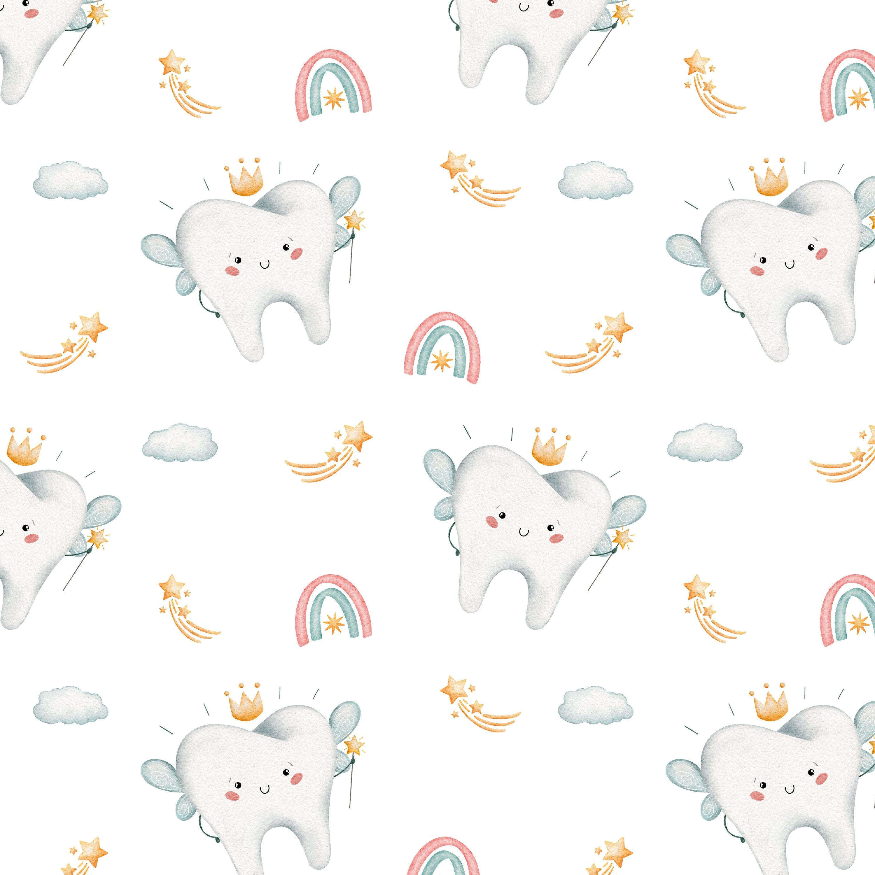 Tooth Fairy Seamless Pattern Digital File, Cute Fabric Design, Seamless ...