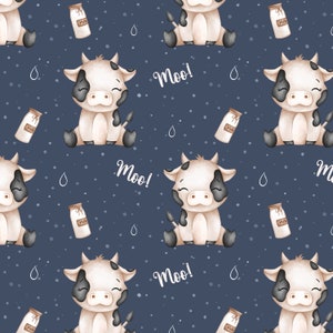 Naadloze koepatroon, digitale download, schattig stofontwerp, naadloos melkpatroon, naadloos kinderpatroon, niet-exclusief, marineblauwe achtergrond
