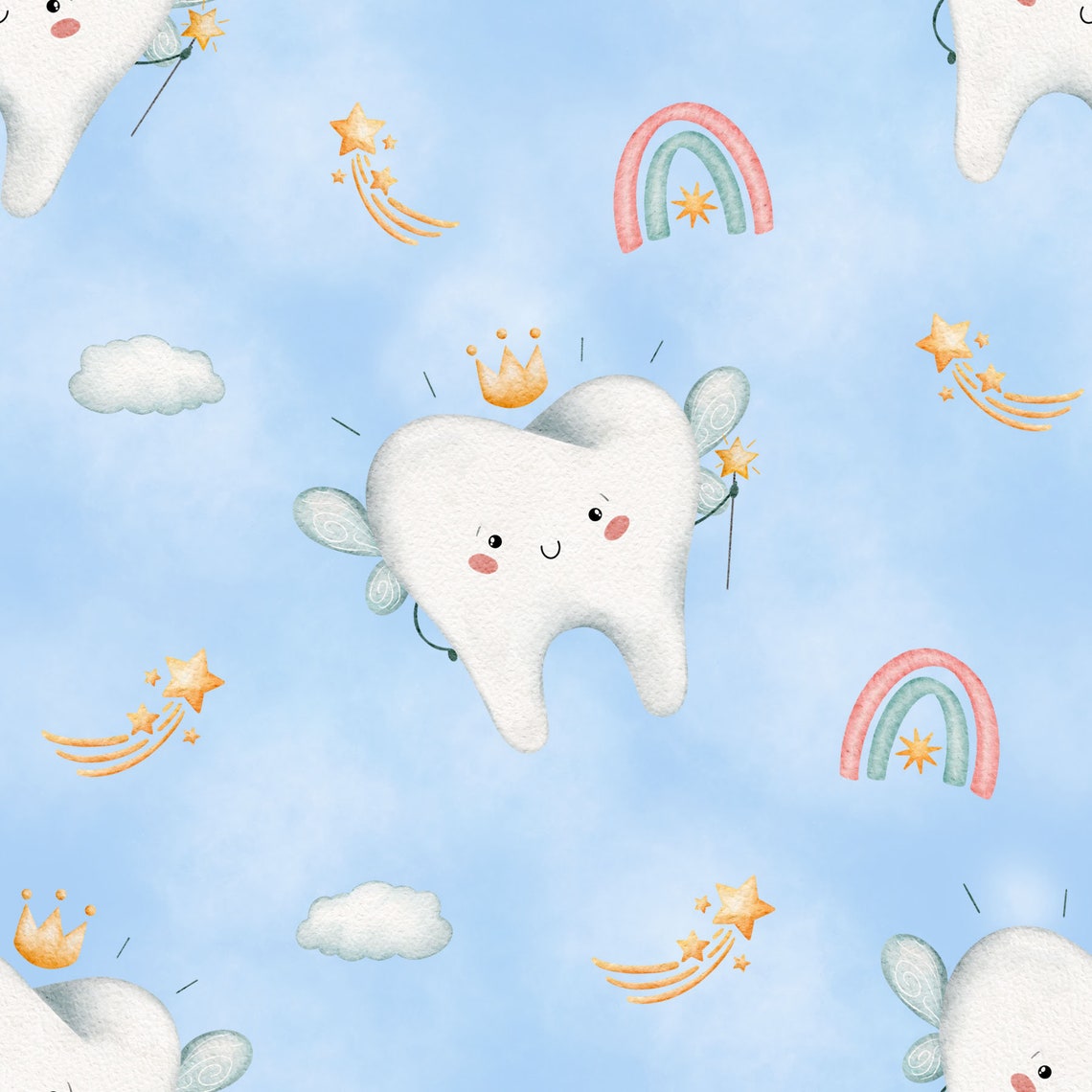 Tooth Fairy Seamless Pattern Digital File, Cute Fabric Design, Seamless ...