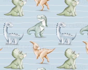 Jurassic World Dinosaurier nahtlose Muster digitale Datei, T-Rex digitale Datei, Tier Stoffdesign, nicht exklusiv, blau gefütterter Hintergrund
