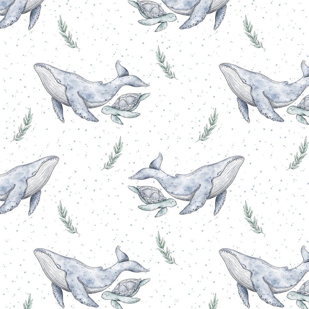 Whale and Turtle Seamless Pattern, Ocean Repeat Design, Digital File ...