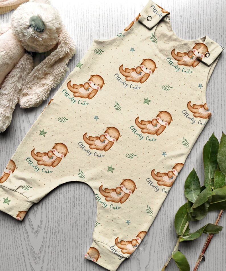 Otterly schattig naadloos patroon digitaal bestand, otterstofontwerp, baby naadloos patroon, kinderen, niet-exclusief, natuurlijke splatachtergrond afbeelding 3