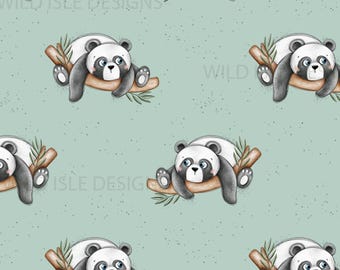 Hand drawn Cute panda seamless pattern file jungle safari design, Children's Seamless, Non-Exclusive, aqua background